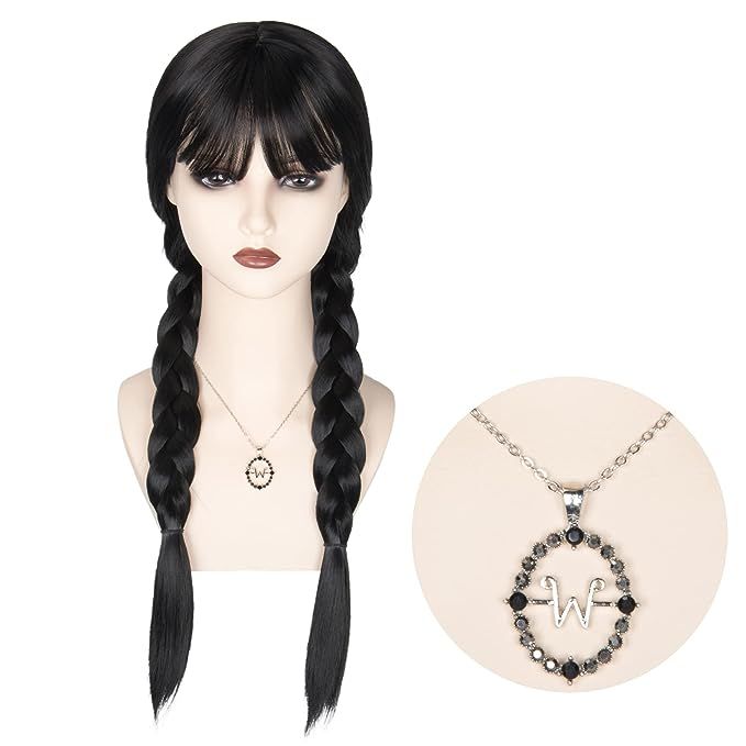 M MISS U HAIR Women Girls Long Black Braids Wig with Bangs Long Straight Pigtails Wig for Adult C... | Amazon (US)