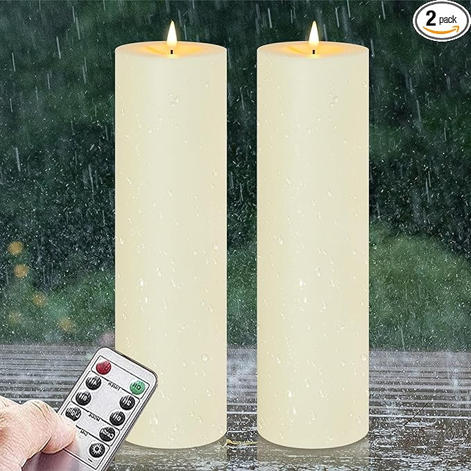 4" x 14" Flameless LED Waterproof Remote Pillar Candles, Timer Battery Operated Flickering Large ... | Amazon (US)