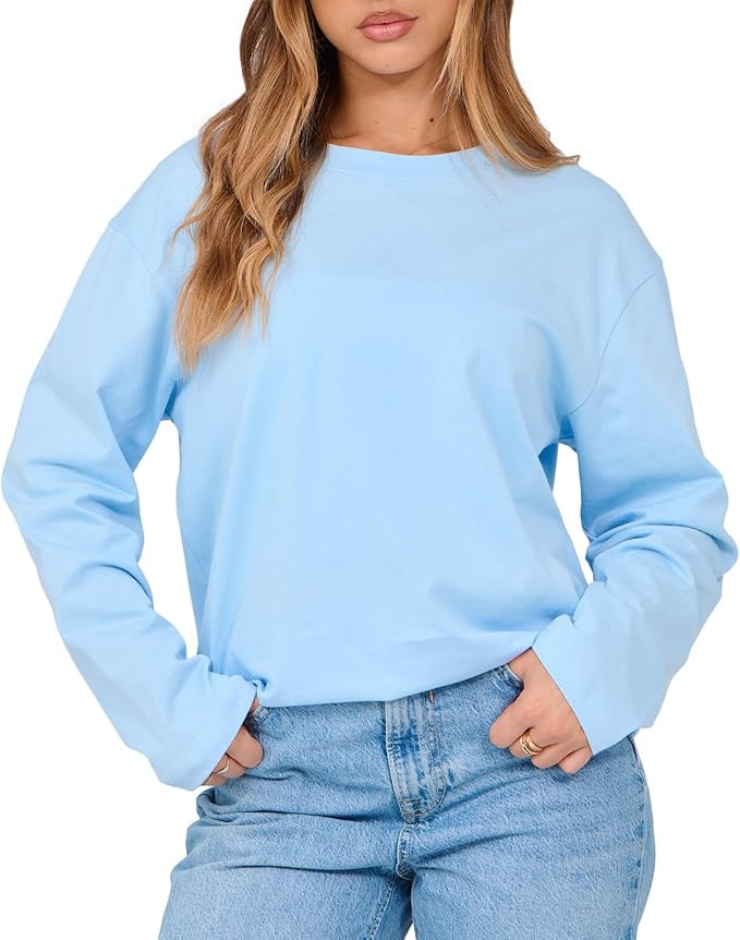 Women's Long Sleeve Crewneck Oversized T Shirts Y2K Loose Fit Casual Tee Tops | Amazon (US)