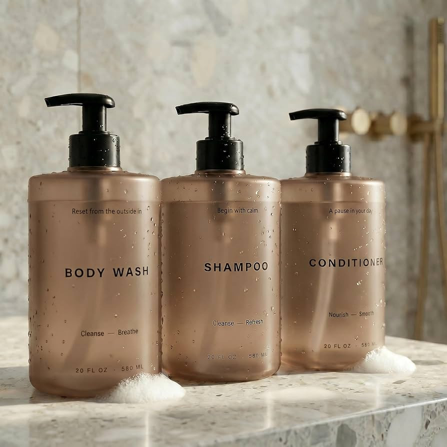 Stylish Shampoo and Conditioner Dispenser Set of 3 - Modern 20oz Shower Soap Bottles with Pump an... | Amazon (US)
