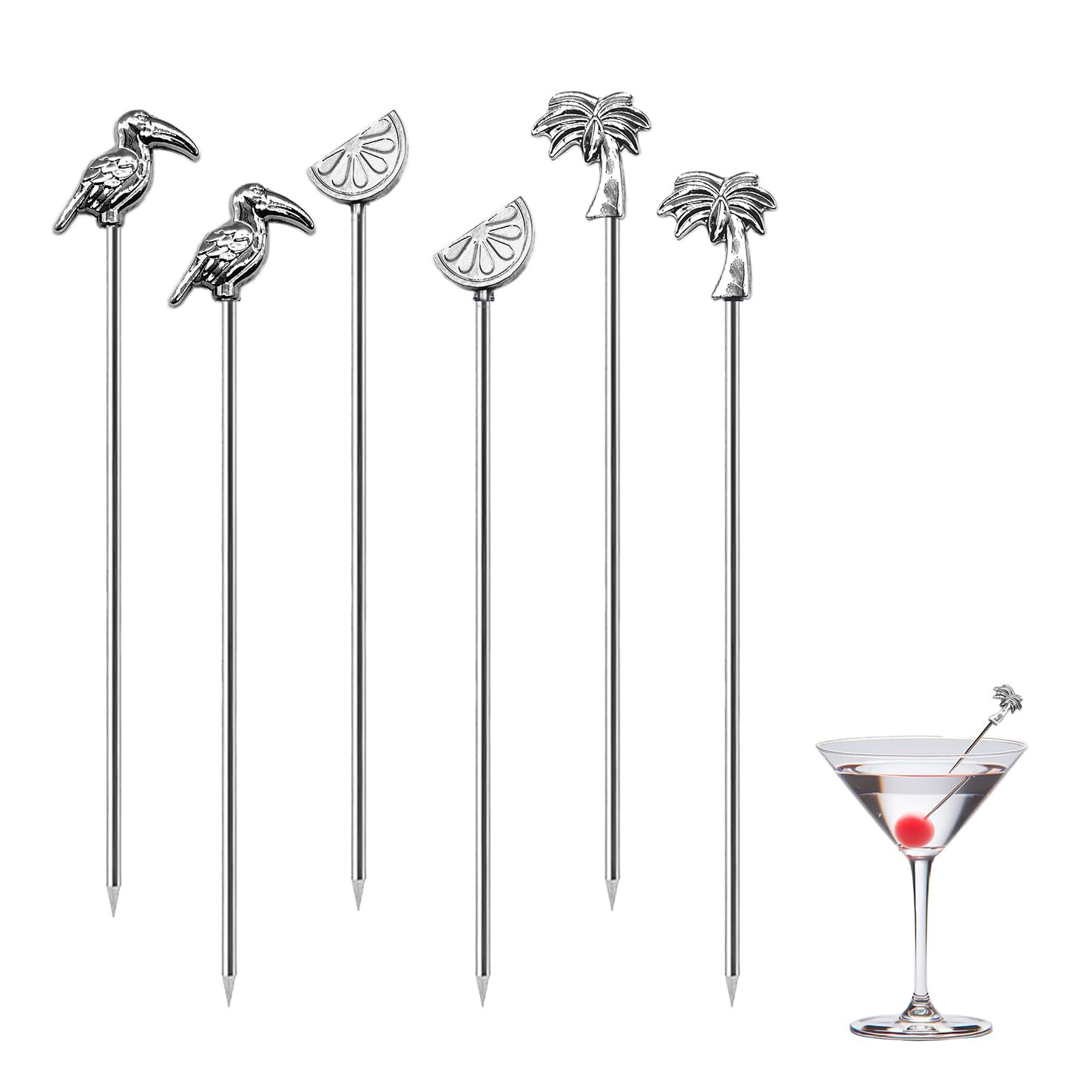 Sipoyen Metal Cocktail Picks for Drinks 4 Inch Stainless Steel Reusable Martini Picks Cocktail Ga... | Amazon (US)