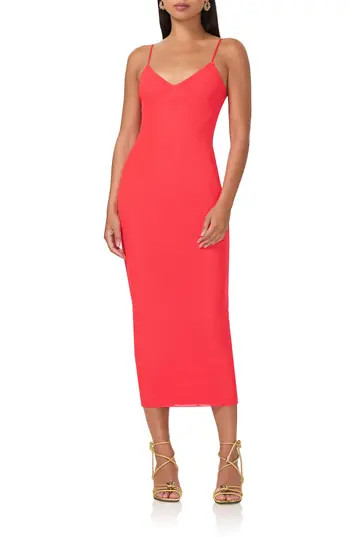 AFRM Amina Mesh Midi Slipdress in Cherry at Nordstrom Rack, Size Large | Nordstrom Rack