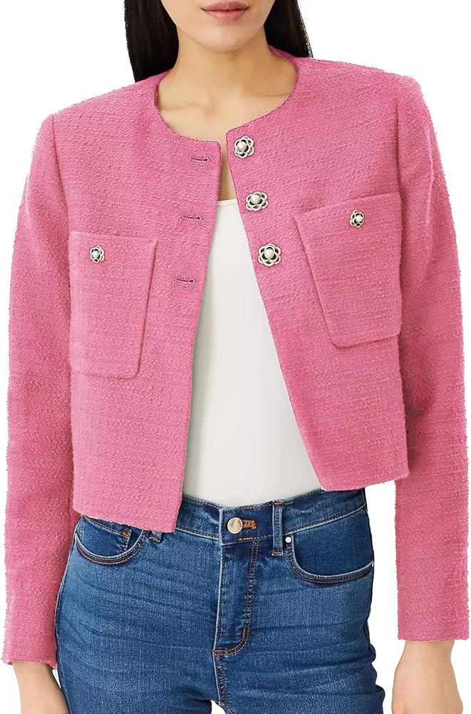 LifeShe Tweed Blazer Jacket for Women Elegant Open Front Cropped Blazers Long Sleeve Office Work ... | Amazon (US)