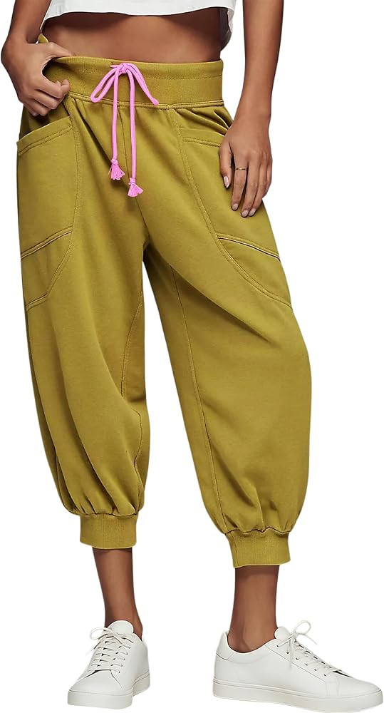 Eutten Women\u2019s Capri Pants Drawstring Cropped Joggers with Pockets Cinch Bottom Elastic Wais... | Amazon (US)