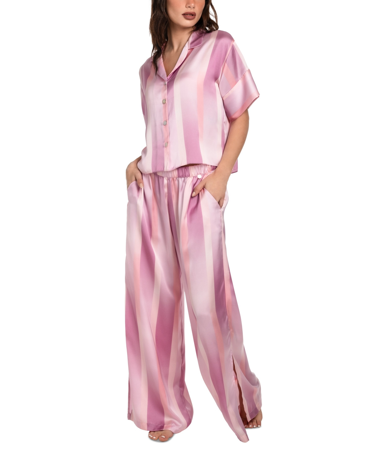 Midnight Bakery Women's Emberly Striped Satin Pajama Set - Pink Stripe | Macy's