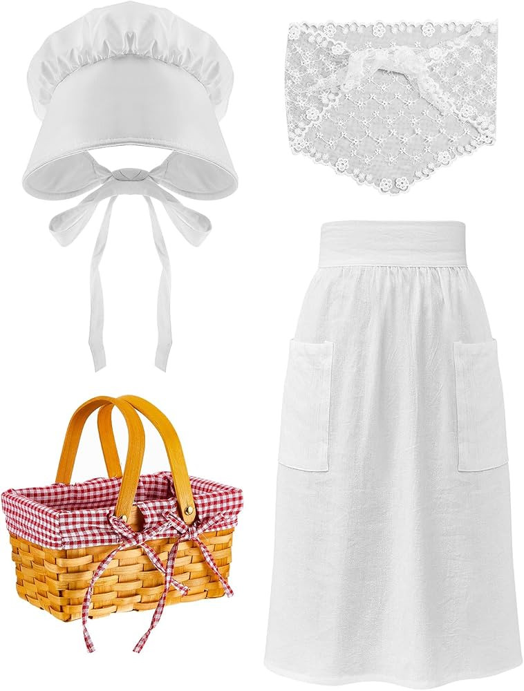 Eurzom 4 Pcs Colonial Costume Accessories Prairie Woman Apron White Victorian Bonnets Picnic Bask... | Amazon (US)