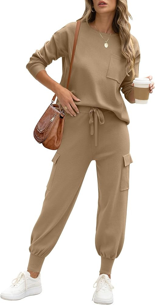 Caracilia Women's Two Piece Outfits Sweater Sets Long Sleeve Knit Tops Matching Cargo Jogger Pant... | Amazon (US)