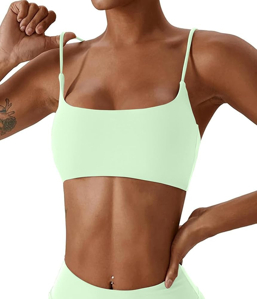 Comper Women's Sports Bras Wirefree Racerback Workout Bras Sexy Thin Straps Yoga Sport Bras with ... | Amazon (US)