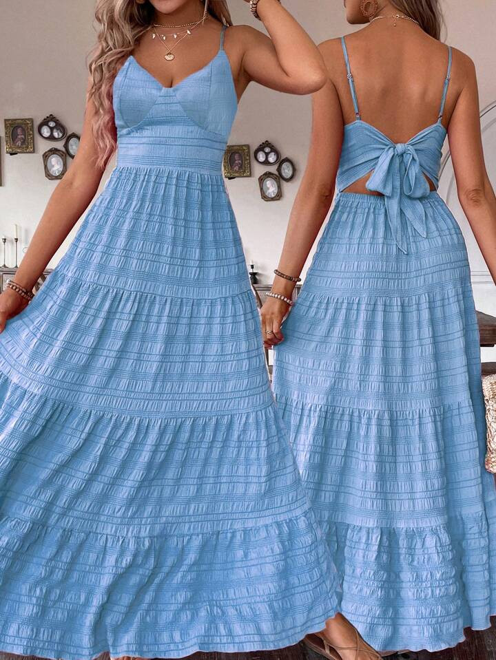 Calvaya Elegant Boho Style Backless Tie Cami Dress For Casual/Vacation Maxi Women Outfit | SHEIN