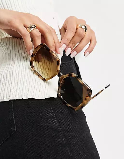 ASOS DESIGN recycled frame oversized 70s sunglasses in milky tort | ASOS | ASOS (Global)
