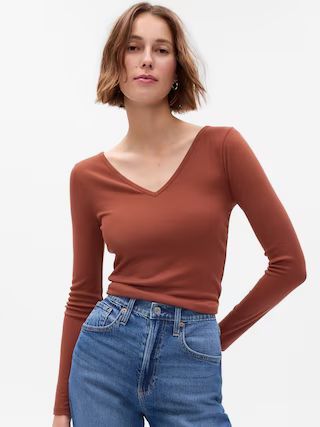 Mini Rib V-Neck T-Shirt | Gap (US)