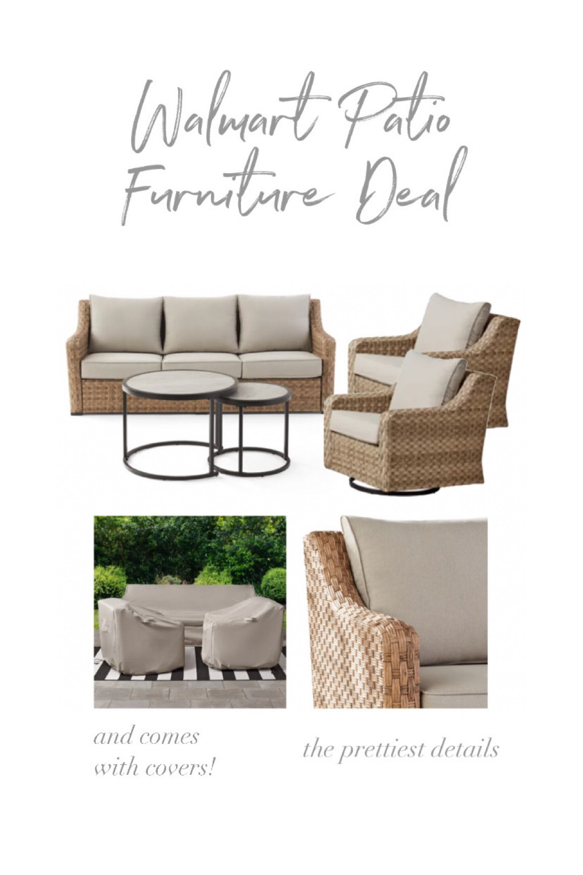 This beautiful outdoor seating set is currently on sale! 🚨 Incredible value with the prettiest details, swivel chairs and even comes with covers!
#outdoorfurniture #outdoorseating #patiofurniture #wicker 

#LTKsalealert #LTKhome #LTKSeasonal