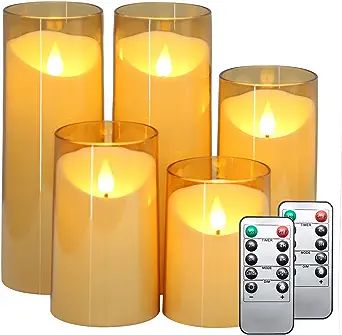 MUMCHASI Amber LED Flameless Pillar Candles Battery Operated with Remote and Timer, Fall Candles,... | Amazon (US)