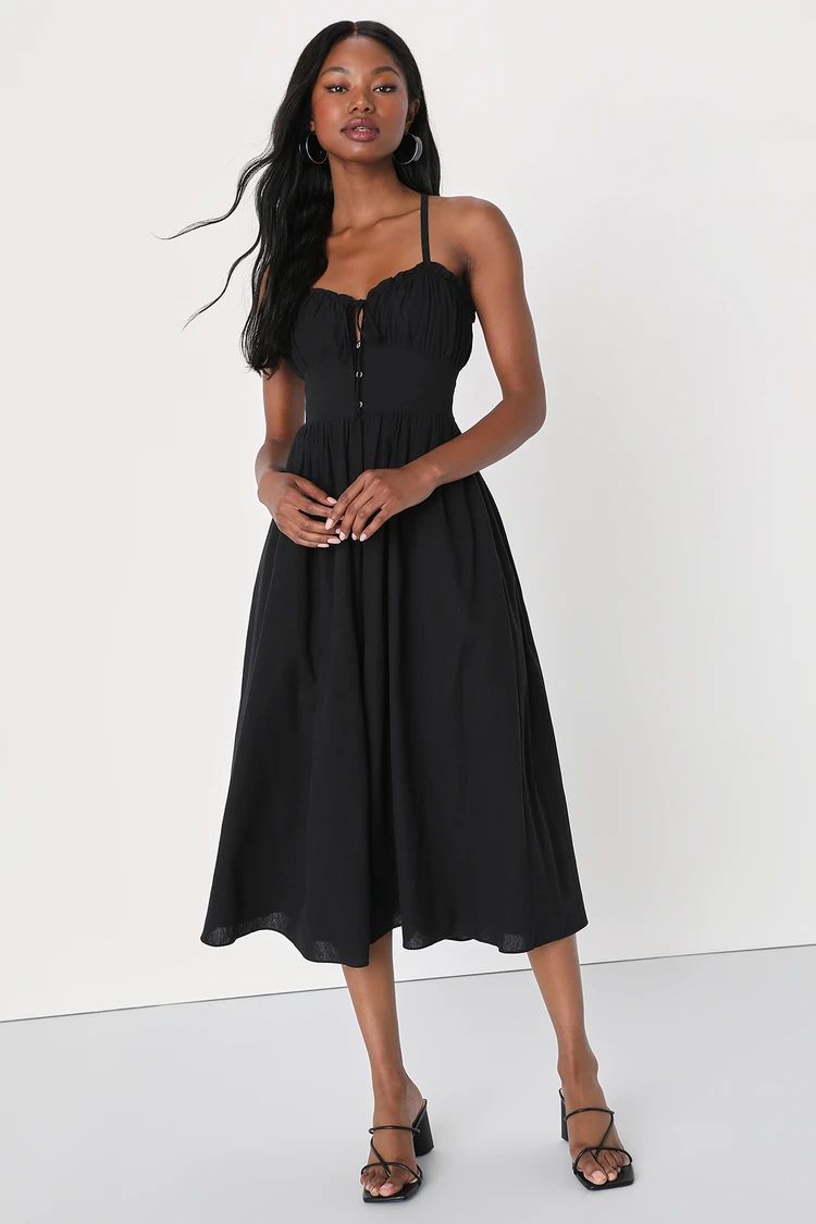 Portofino Perfection Black Lace-Up Backless Midi Dress | Lulus (US)