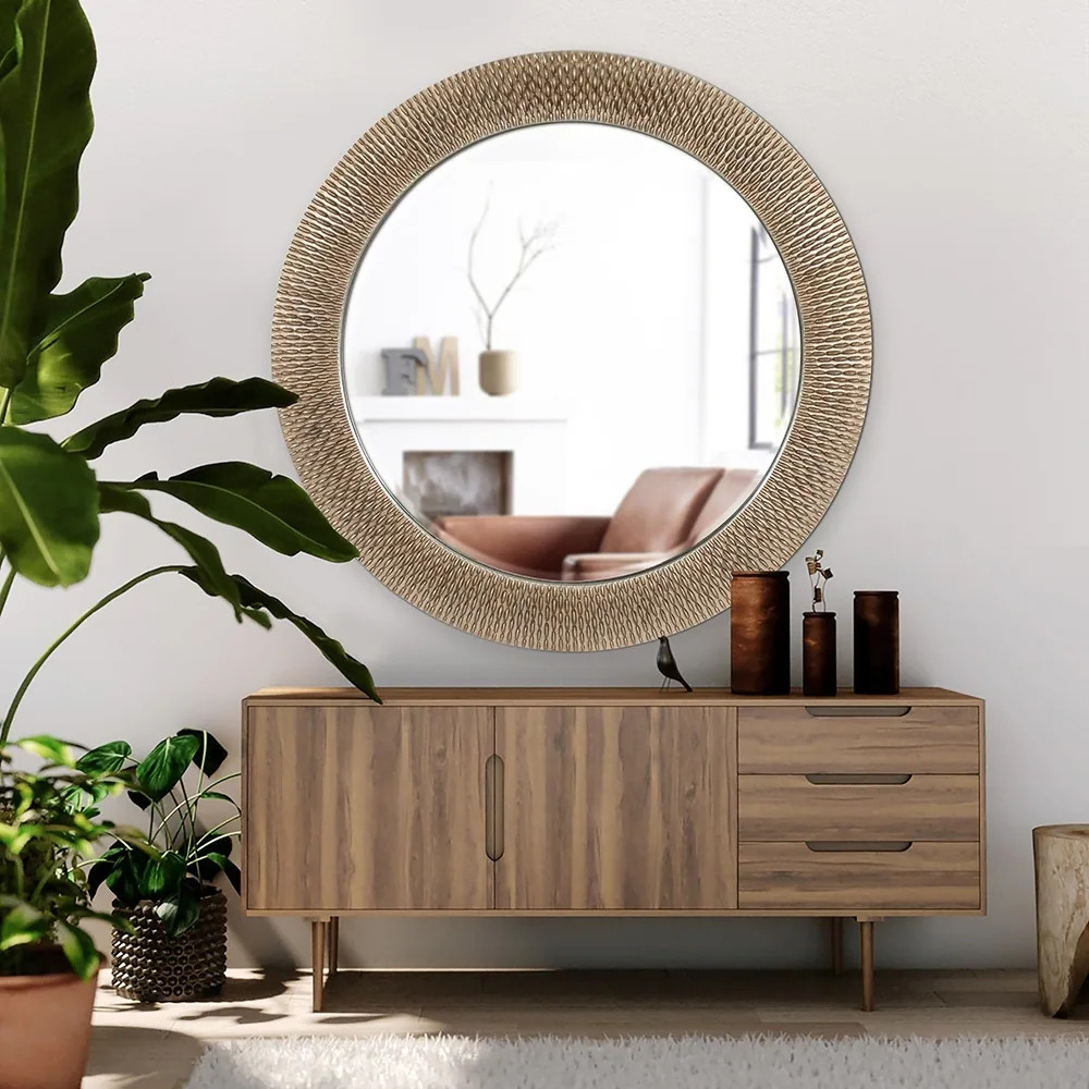 Allan Andrews Bergman Champagne Gold Large Round Mirror - 54 | Bed Bath & Beyond
