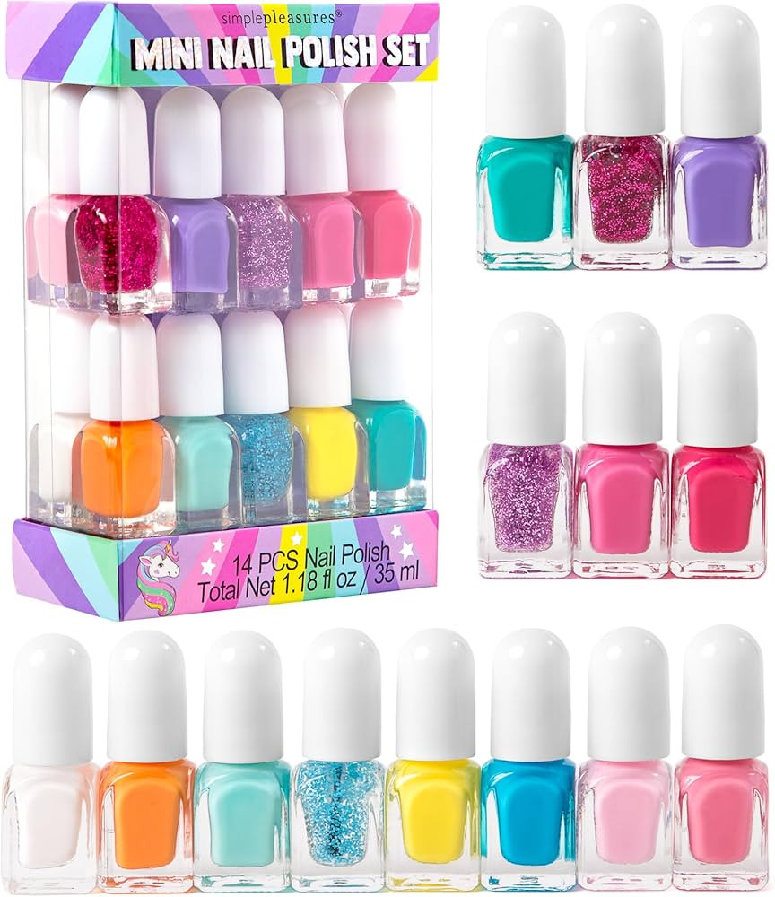 SIMPLE PLEASURES Unicorn Rainbow Kids Nail Polish Set for Girls – 14 Water-Based Non -Toxic Nai... | Amazon (US)