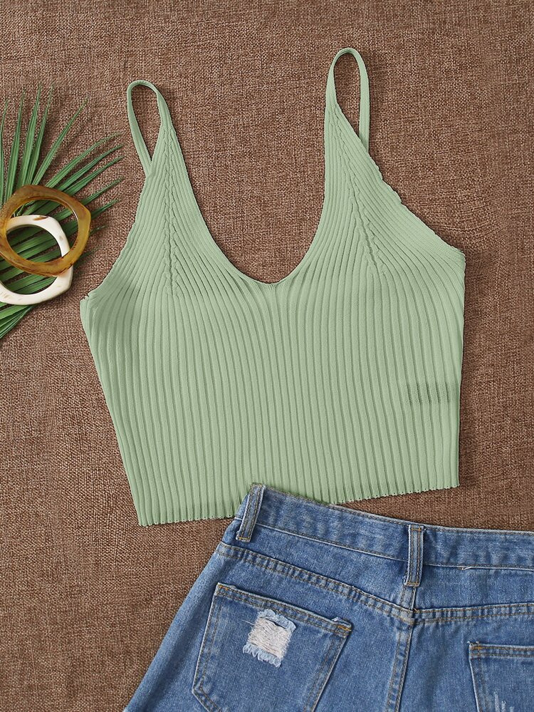 Solid Ribbed Knit Cami Top | SHEIN