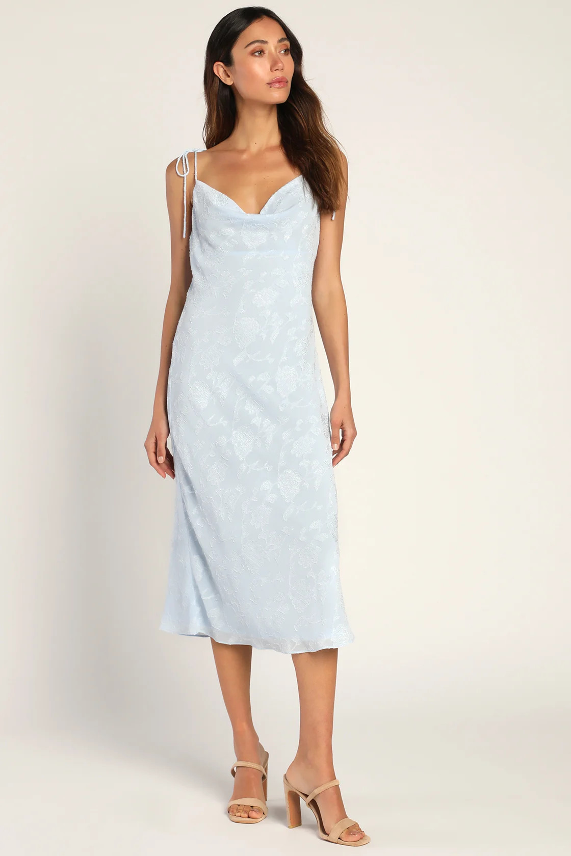 Dearest Dreams Light Blue Floral Tie-Strap Slip Midi Dress | Lulus (US)