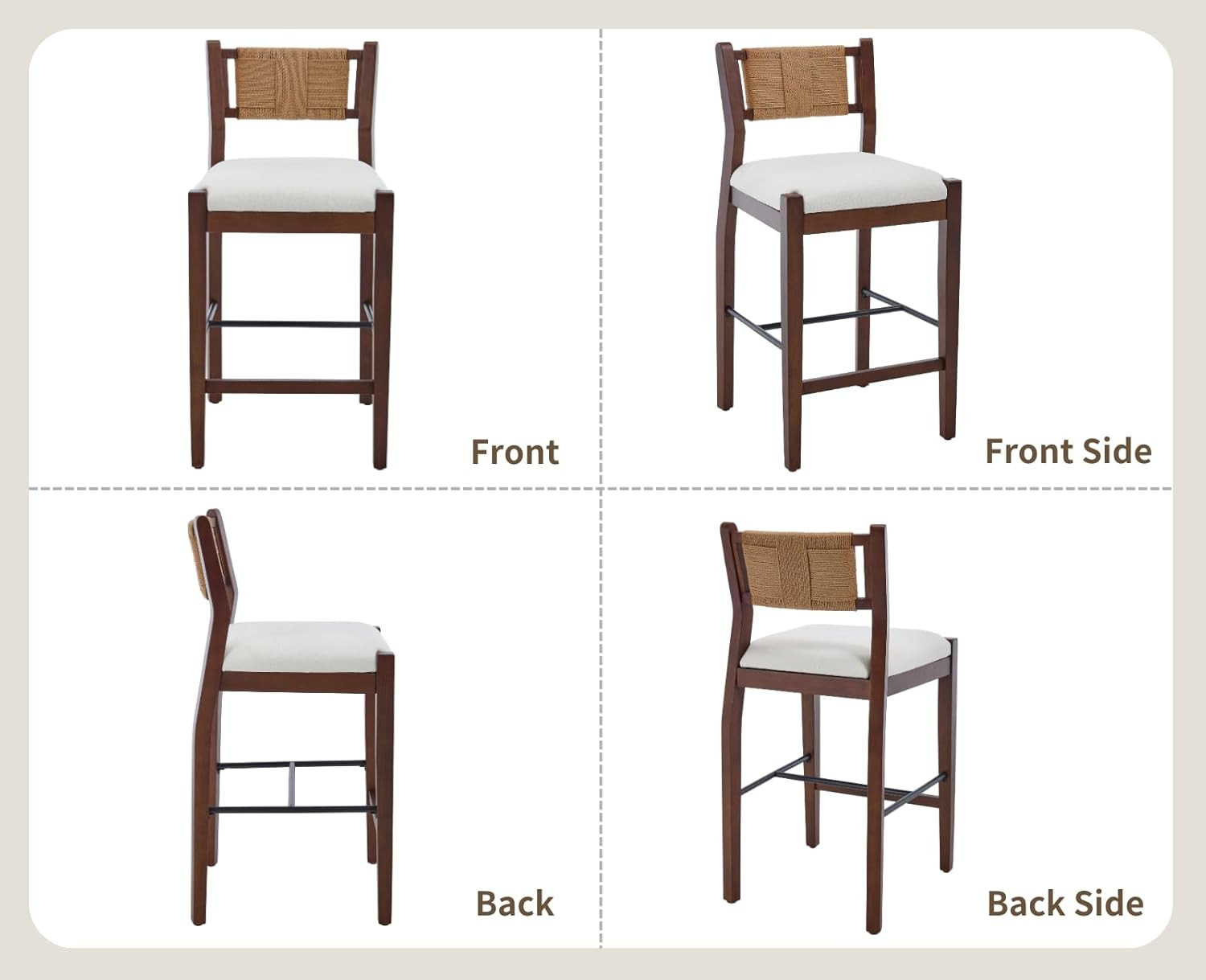 CIMOTA Rattan Counter Height Bar Stools Set of 2, 26" Boho Barstools with Woven Backs, Mid Centur... | Amazon (US)