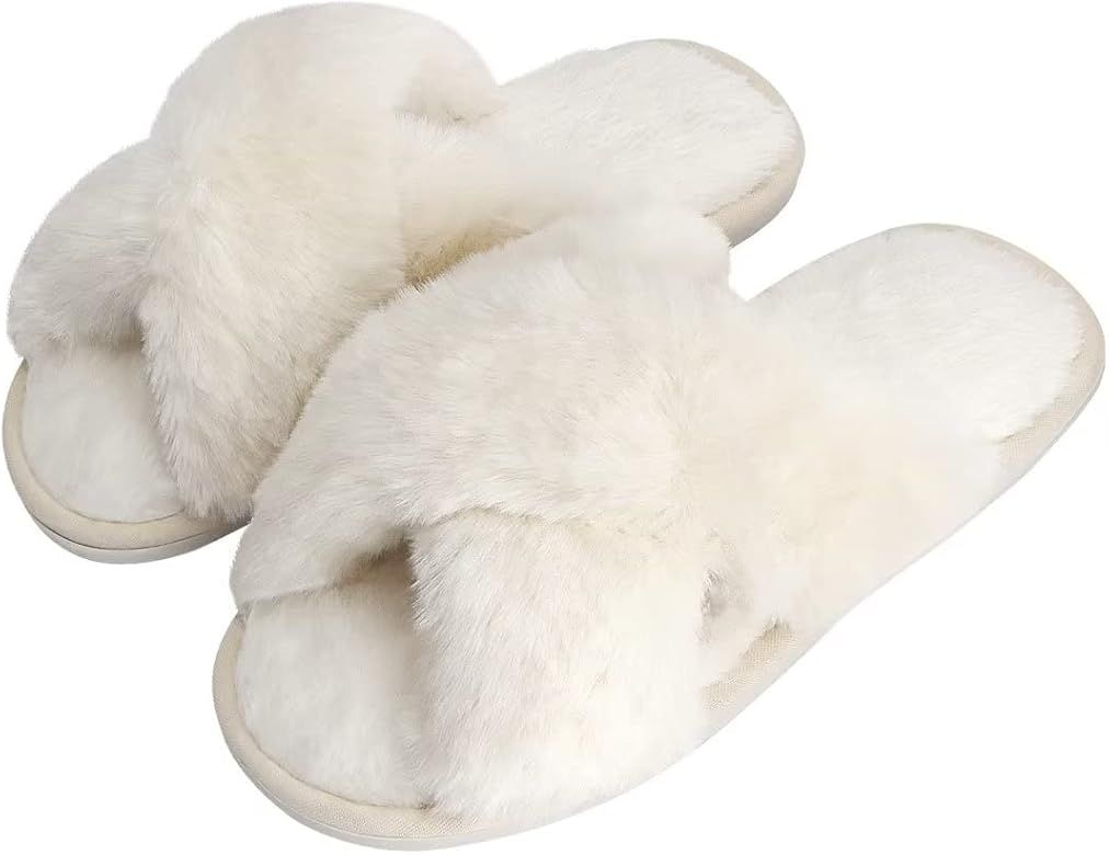 Women's Fuzzy Slippers Memory Foam Cute House Slippers Plush Fluffy Furry Open Toe Home Shoes Bri... | Amazon (US)