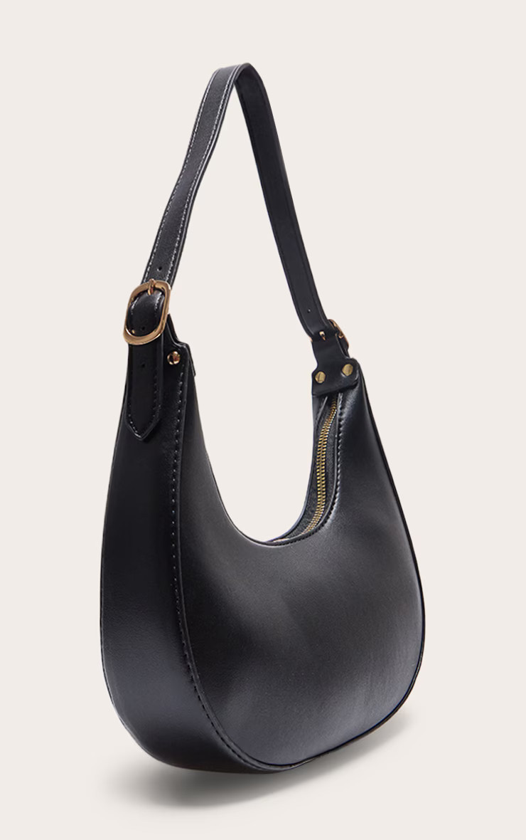 Black Curved PU Shoulder Bag | PrettyLittleThing US