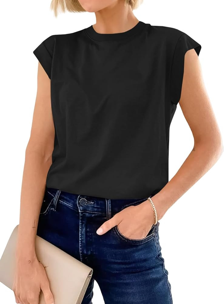 Cicy Bell Womens Cap Sleeve Cotton Tank Tops Summer Casual Loose Fit T Shirts Crew Neck Basic Tee | Amazon (US)