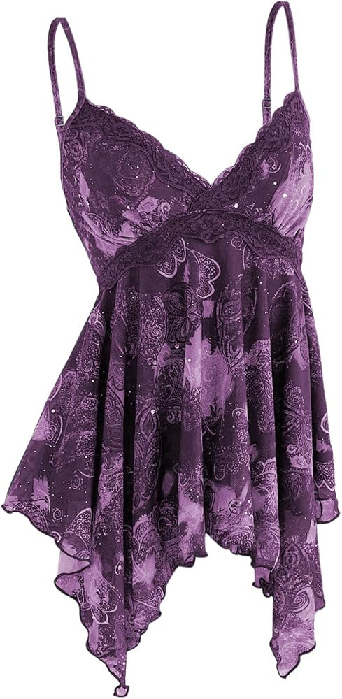 Verdusa Women's Y2K Lace Sequin Ruffle Peplum Babydoll Tops | Amazon (US)