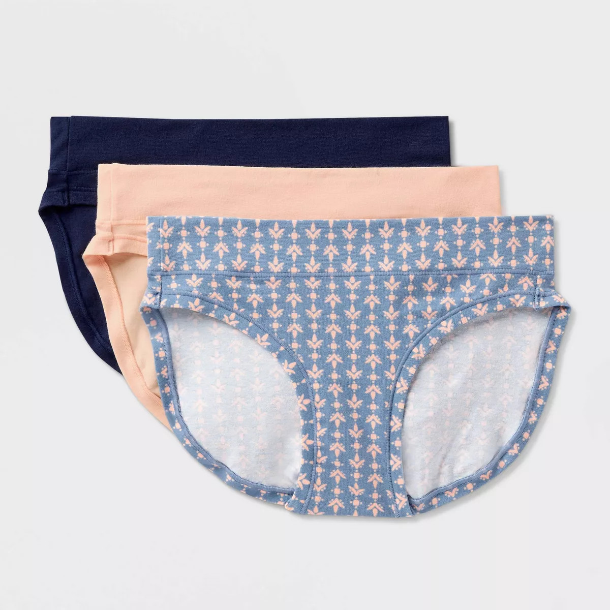 Women's 3pk Cotton Stretch Bikini Underwear - Auden™ Blue/Blue Geo/Peach S | Target