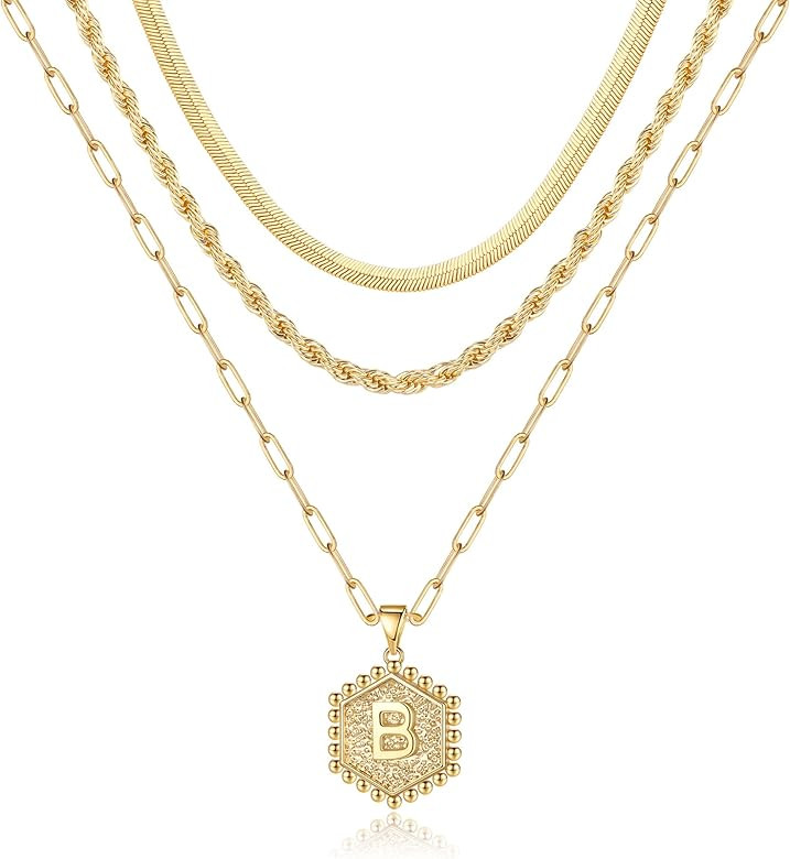 Layered Initial Necklaces for Women, 14K Gold Plated Paperclip Chain Necklace for Women Layering ... | Amazon (US)