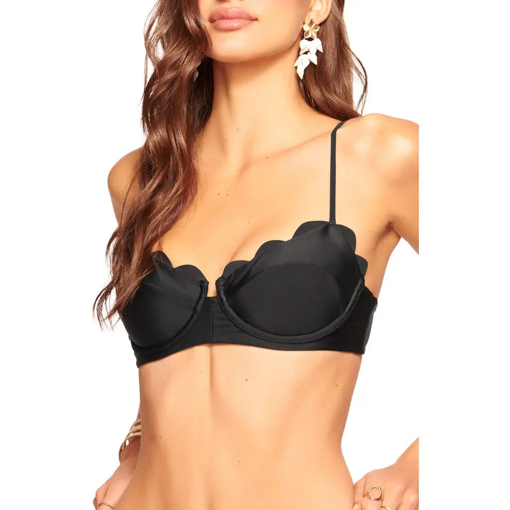 Ramy Brook Leyla Scalloped Underwire Bikini Top in Black at Nordstrom, Size X-Small | Nordstrom