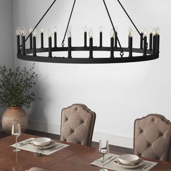 Finchley 24 - Light Candle Style Wagon Wheel Chandelier | Wayfair Professional