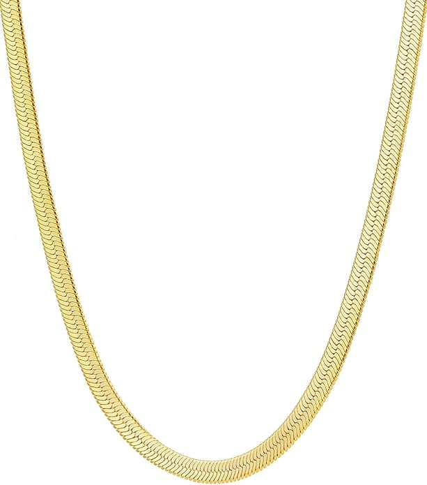 Fiusem Gold Necklace for Women, 14K Gold Plated Herringbone Chain Necklaces, Gold Snake Chain Cho... | Amazon (US)