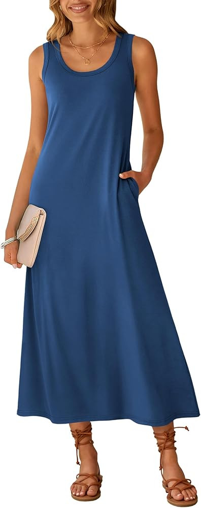 ANRABESS Maxi Dresses for Women,Scoop Neck Sleeveless Long Tank Dress,Summer Casual Sundress for ... | Amazon (US)