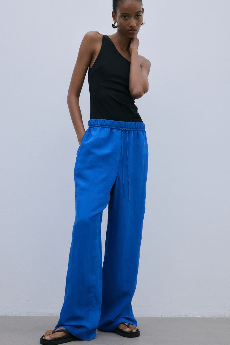 Linen-blend Pull-on Pants - Blue - Ladies | H&M US | H&M (US + CA)