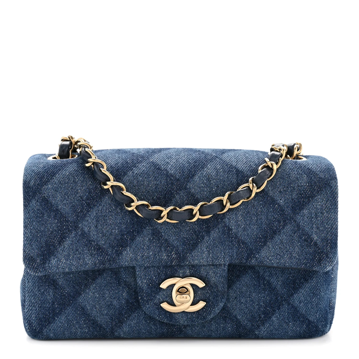 Printed Denim Quilted Mini Rectangular Flap Dark Blue | FASHIONPHILE (US)