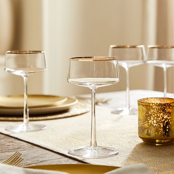 Horizon Gold Rimmed Glassware, Champagne Coupe, Set of 8 | West Elm (US)
