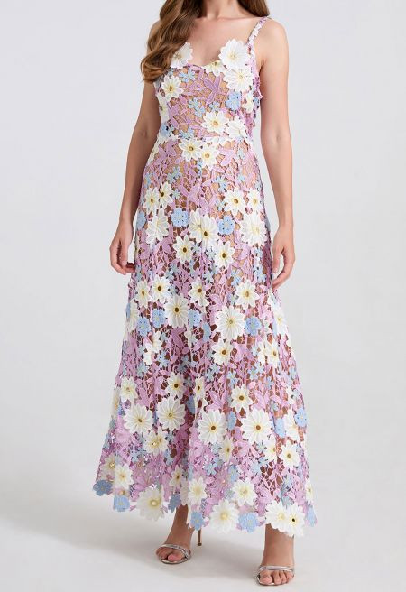 3D Floral Applique Cutwork Lace Cami Maxi Dress in Dusty Rose for Bridal Showers & Garden Wedding... | Chicwish