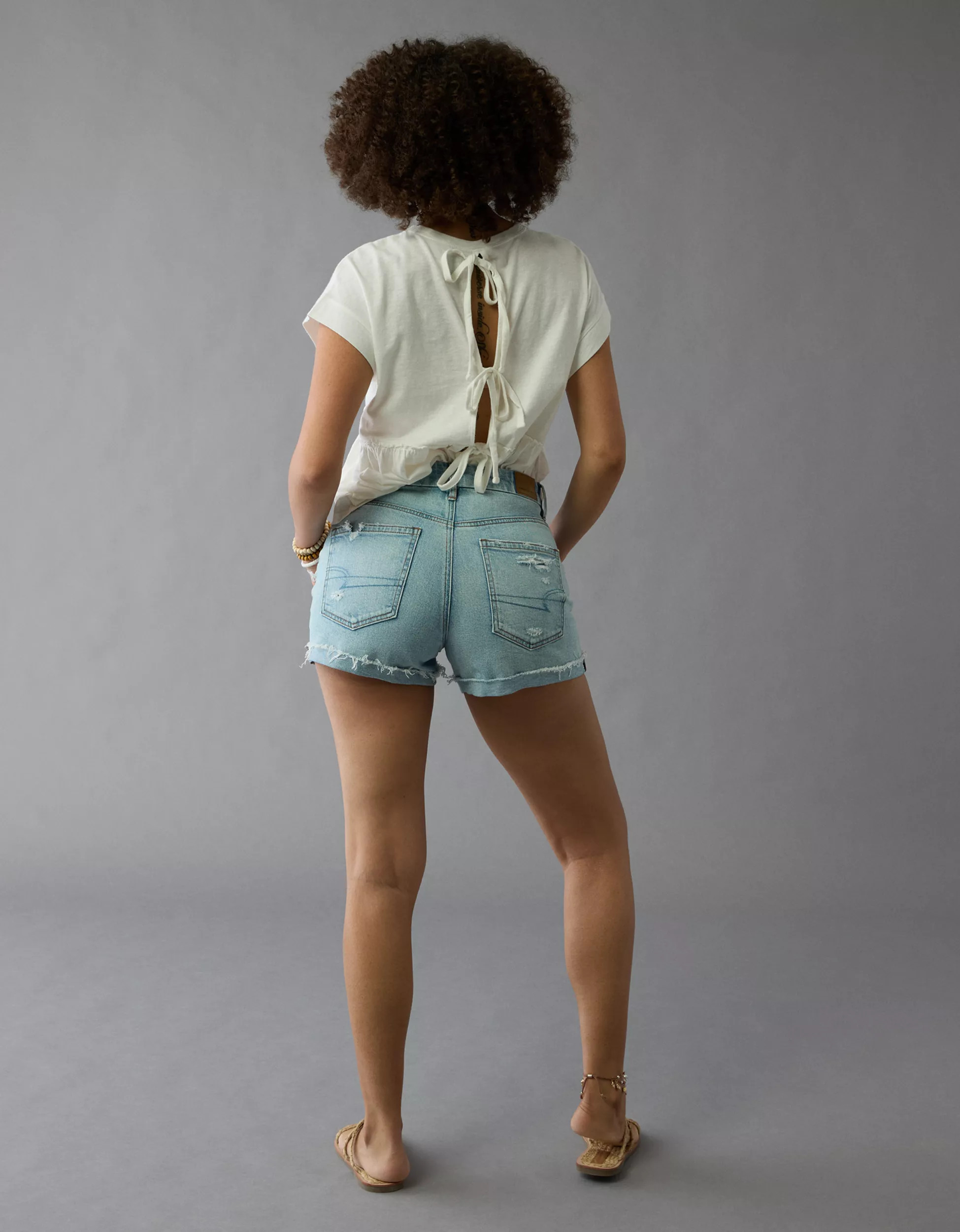 AE Strigid Curvy Ripped Super High-Waisted Relaxed Short | American Eagle Outfitters (US & CA)