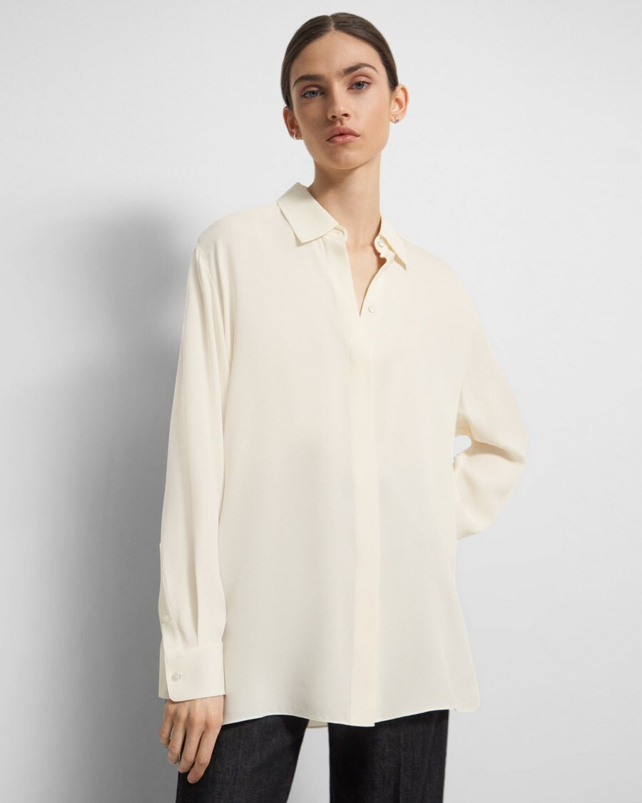 Menswear Shirt in Silk Georgette | Theory