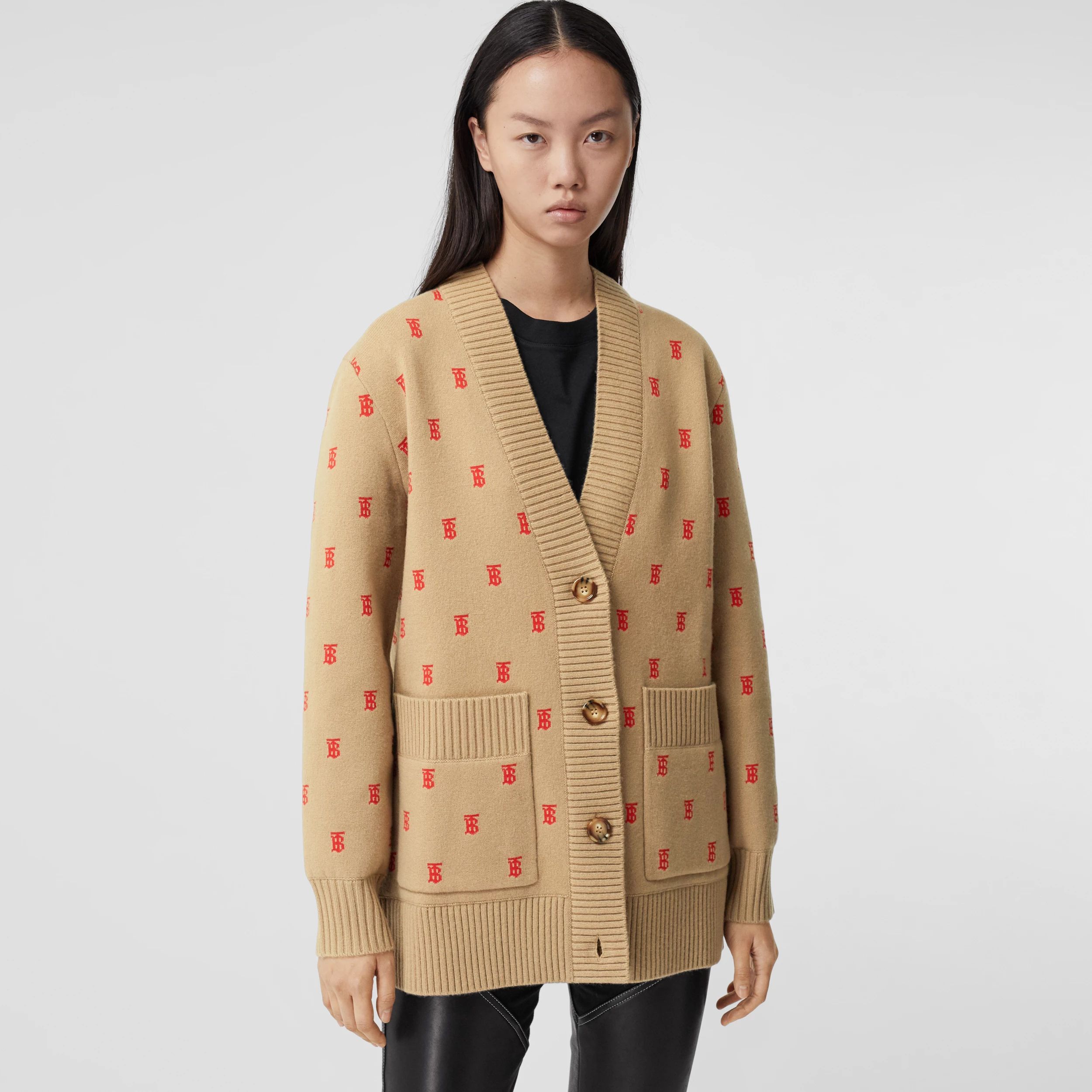 Monogram Wool Cashmere Blend Oversized Cardigan in Archive Beige - Women | Burberry® Official | Burberry (US)