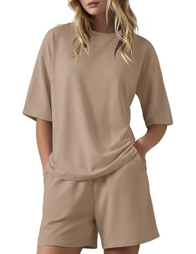 Ekouaer Women's Two Piece Lounge Set Oversized Boxy T-shirt Casual Short Sets Summer Travel Matching Set 2026 Fashion | Amazon (US)