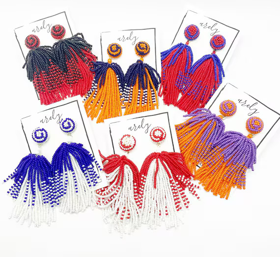 Beaded Gameday Earrings, Beaded Tassel Earrings, College Football, Football, Seed Bead Earrings, ... | Etsy (US)