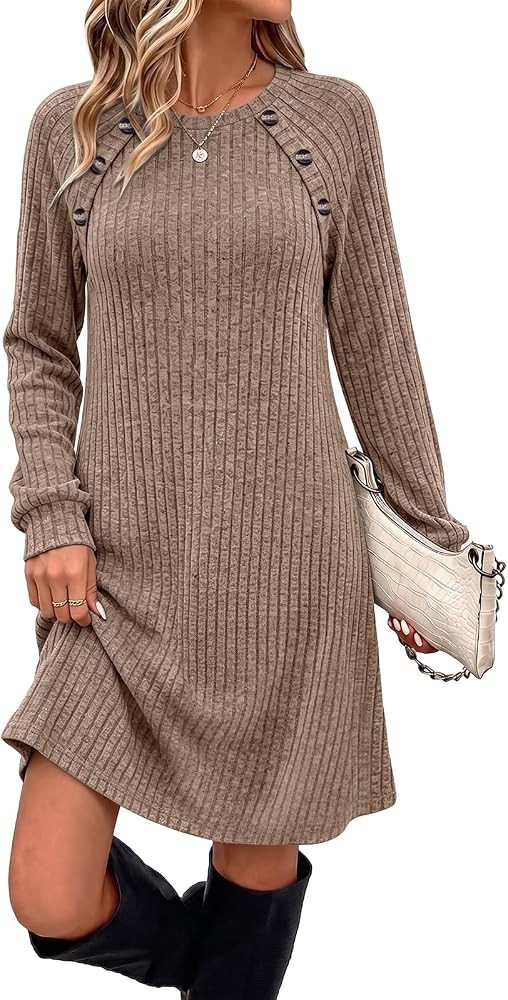 OFEEFAN Fall Dresses for Women 2026 Long Sleeve Dress with Pockets | Amazon (US)