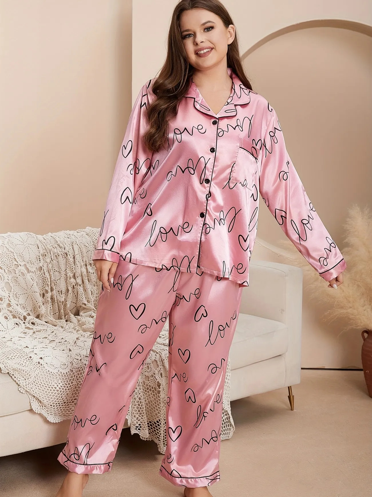 Look & Feel Fabulous in This Plus Size Heart & Letter Print Pajama Set! | Temu Affiliate Program