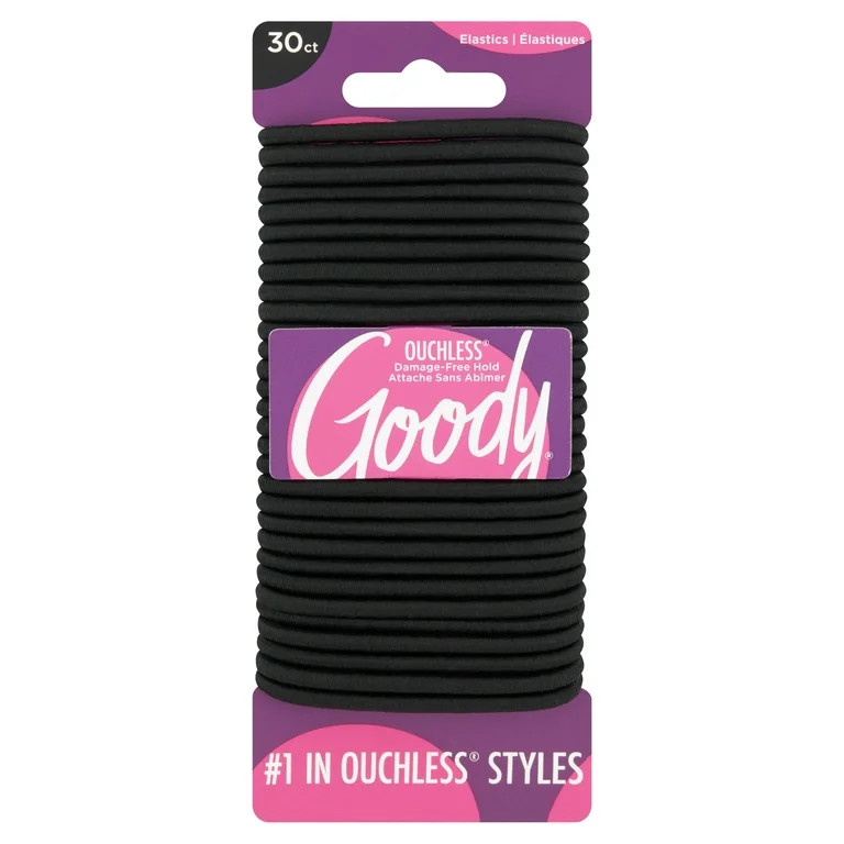 Goody Ouchless Black Ponytail Holder Elastics Hair Tie, No Metal Gentle Hair Ties, 30 Ct | Walmart (US)