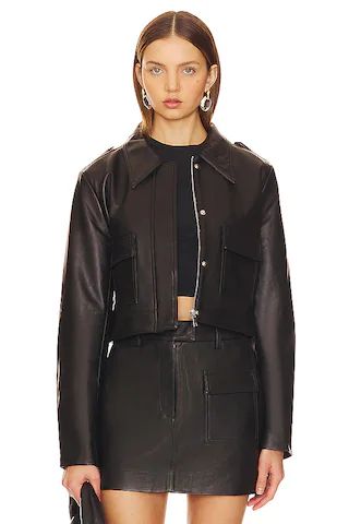 AEXAE Leather Cropped Jacket in Black from Revolve.com | Revolve Clothing (Global)