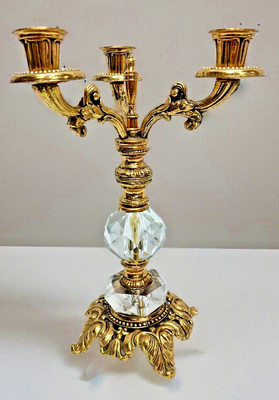 Vintage Gold Hollywood Regency Candlestick Holder 3 Arm Light Reflecting Crystal  | eBay | eBay US