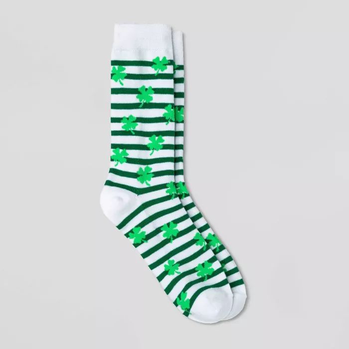 Women's Striped Shamrock St. Patrick's Day Crew Socks - White/Green 4-10 | Target