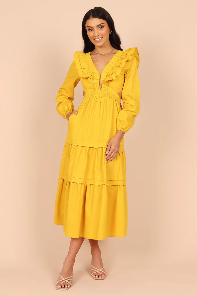 Mariga Long Sleeve Frill Shoulder Maxi Dress - Marigold | Petal & Pup (US)