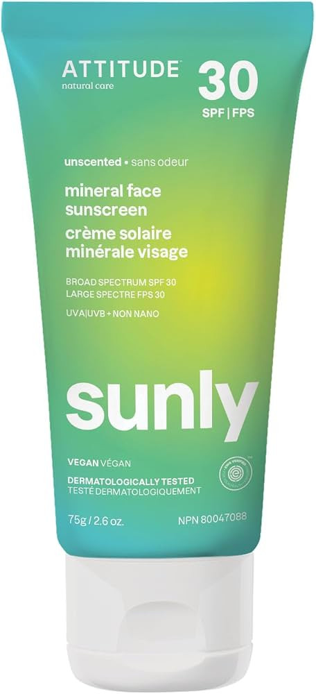 ATTITUDE Mineral Face Sunscreen with Zinc Oxide, SPF 30, EWG Verified, Broad Spectrum UVA/UVB Pro... | Amazon (US)